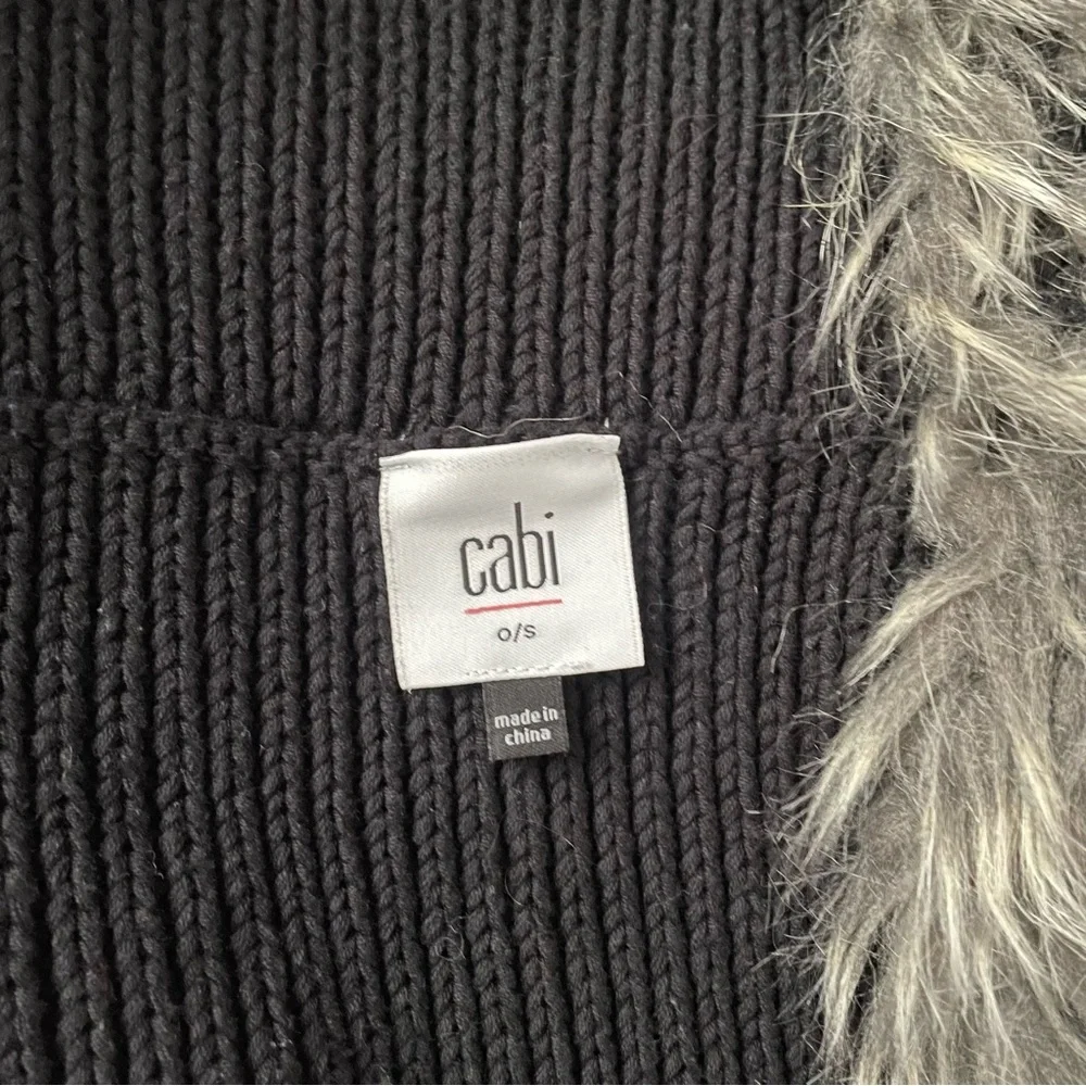 CAbi Black Knit Infinity Scarf with Gray Faux Fur Trim